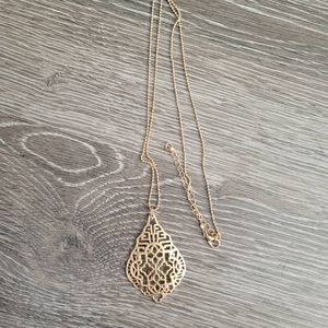 Gold ball and chain open work pendant necklace